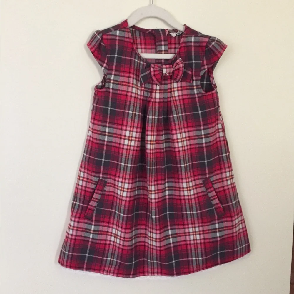 - H&M Girl’s flannel plaid  dress-red cap sleeves, size 6